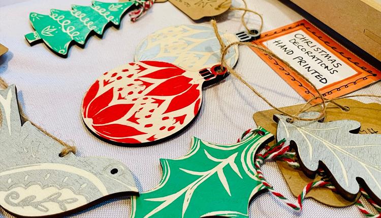 Hand printed paper decorations workshop for Christmas Friday 6th December 2024